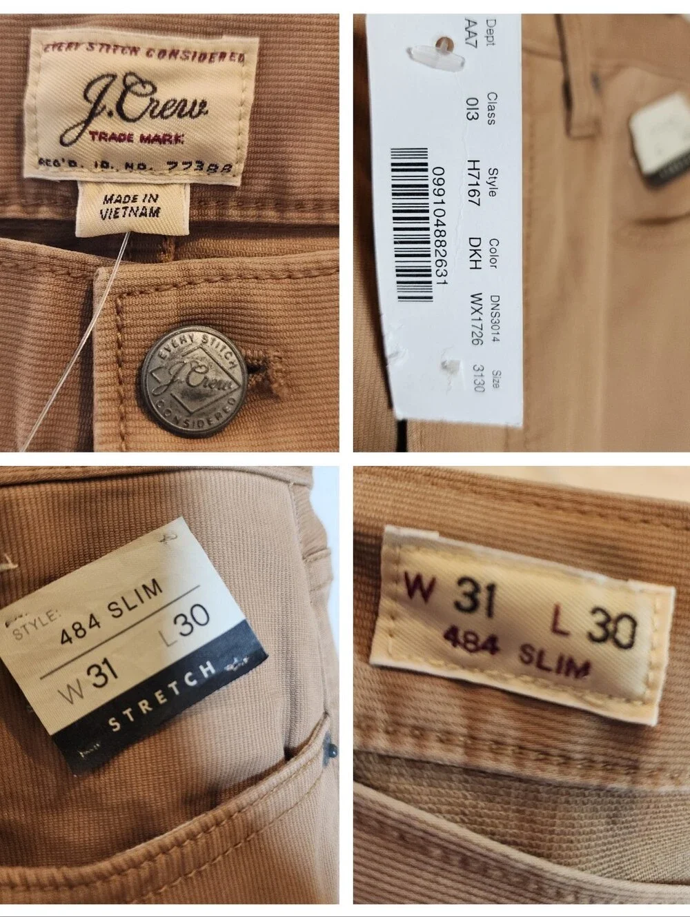 NWT J. Crew 484 Slim-fit Tan Khaki Pants Lightweight Stretch Twill Size 31 31×30
